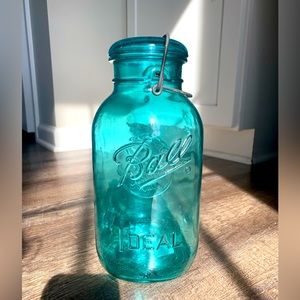 Ball Ideal Antique blue canister with lid. 9 inch tall.